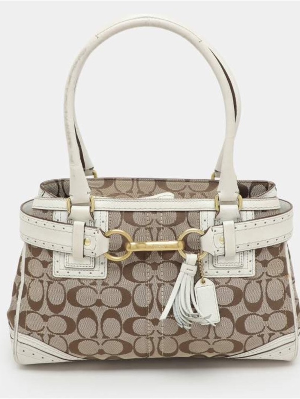 Vintage Coach Signature Canvas Satchel in Khaki and White Trim